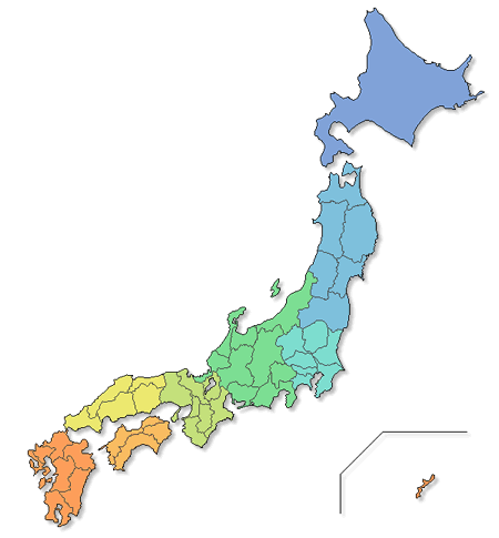 日本地図 （色分け�C）